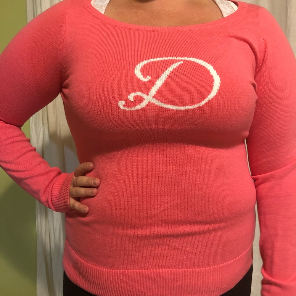 Lilly Pulitzer pink sweater with D